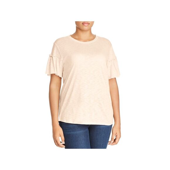 ELAN Womens Ruffled Short Ruffle-sleeve Crew Neck T-Shirt - Picture 1 of 2